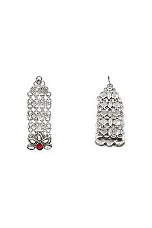 Silver Finish Kundan Polki & Gemstone Dangler Earrings In Sterling Silver