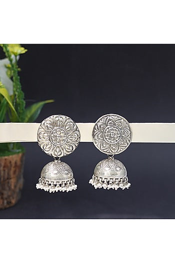Silver Finish Pearl Dangler Earrings In Sterling Silver
