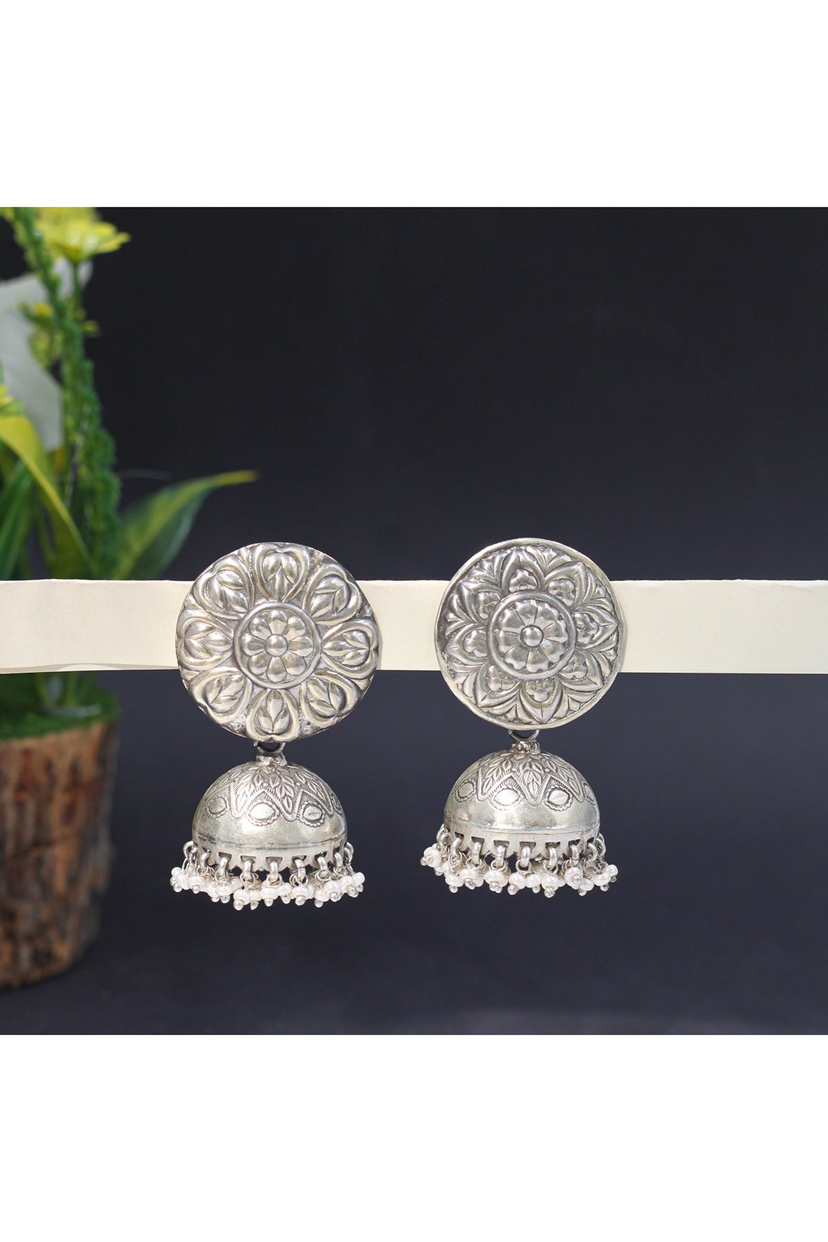 Silver Finish Pearl Dangler Earrings In Sterling Silver