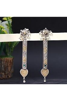 Two Tone Finish Pearl Handcrafted Dangler Earrings In Sterling Silver
