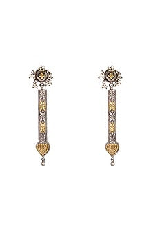 Two Tone Finish Pearl Handcrafted Dangler Earrings In Sterling Silver