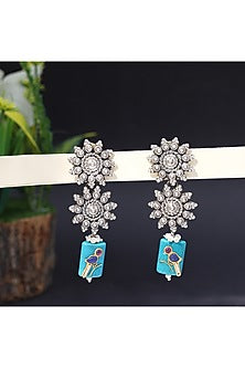 Silver Finish Feroza Stone Handcrafted Dangler Earrings In Sterling Silver