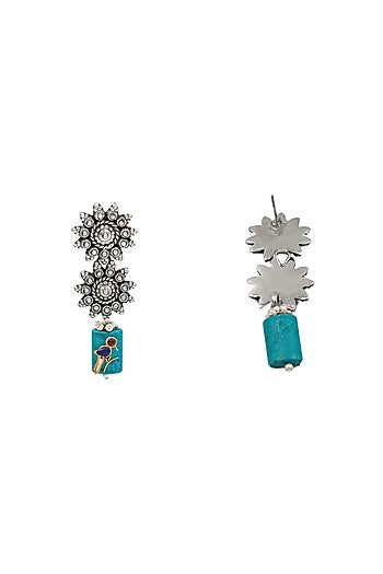 Silver Finish Feroza Stone Handcrafted Dangler Earrings In Sterling Silver