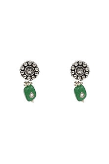 Silver Finish Jade Stone Handcrafted Dangler Earrings In Sterling Silver