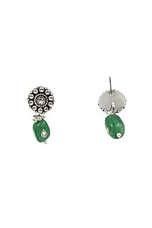 Silver Finish Jade Stone Handcrafted Dangler Earrings In Sterling Silver