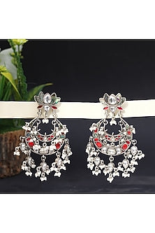 Silver Finish Kundan Polki Handcrafted Dangler Earrings In Sterling Silver