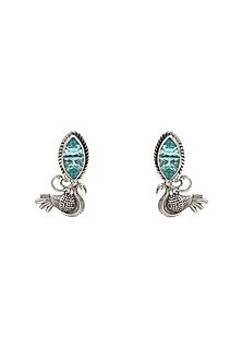 Silver Finish Citrine Stone Handcrafted Mayura Earrings In Sterling Silver