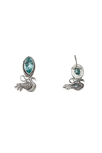 Silver Finish Citrine Stone Handcrafted Mayura Earrings In Sterling Silver
