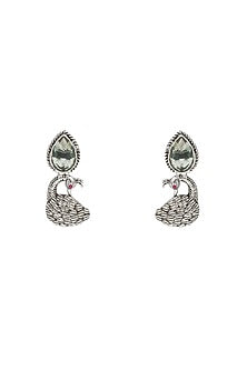 Silver Finish Citrine Stone Handcrafted Mayura Earrings In Sterling Silver