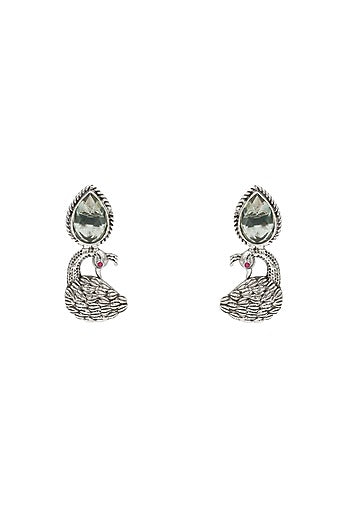 Silver Finish Citrine Stone Handcrafted Mayura Earrings In Sterling Silver
