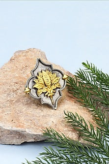 Gold Plated Silver Handcrafted Adjustable Ring In Sterling Silver