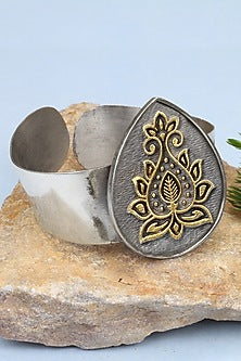 Gold Plated Silver Handcrafted Handcuff In Sterling Silver