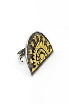 Gold Plated Silver Handcrafted Adjustable Ring In Sterling Silver