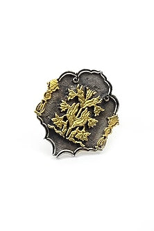 Gold Plated Silver Handcrafted Adjustable Ring In Sterling Silver