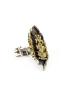 Gold Plated Silver Handcrafted Adjustable Ring In Sterling Silver