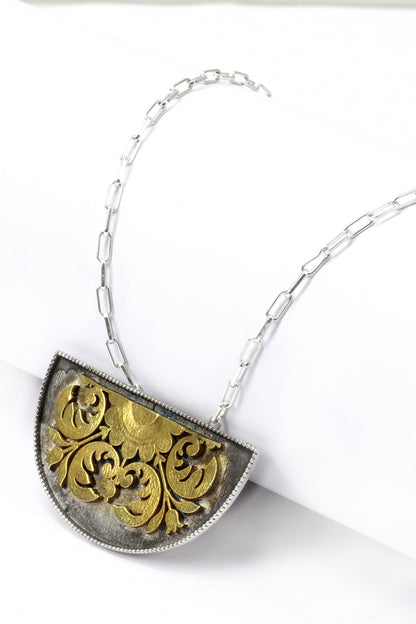 Gold Plated Silver Handcrafted Pendant Chain Necklace In Sterling Silver