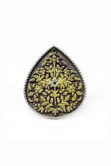 Gold Plated Silver Handcrafted Adjustable Ring In Sterling Silver