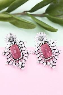 Silver Finish Pink Hydro Gemstone Handmade Earrings In Sterling Silver