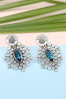 Silver Finish Green Hydro Gemstone Handmade Earrings In Sterling Silver