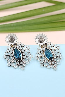 Silver Finish Green Hydro Gemstone Handmade Earrings In Sterling Silver