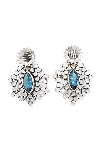 Silver Finish Green Hydro Gemstone Handmade Earrings In Sterling Silver