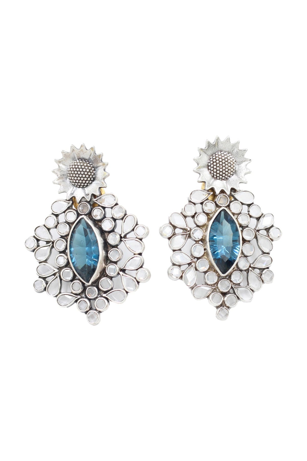 Silver Finish Green Hydro Gemstone Handmade Earrings In Sterling Silver