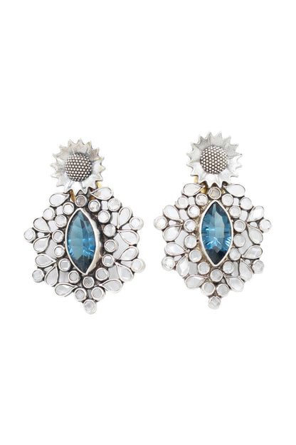 Silver Finish Green Hydro Gemstone Handmade Earrings In Sterling Silver