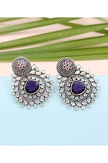 Silver Finish Purple Hydro Gemstone Handcrafted Earrings In Sterling Silver