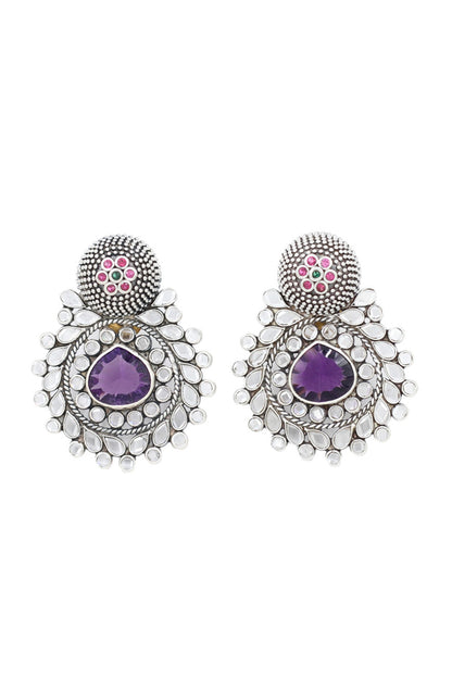 Silver Finish Purple Hydro Gemstone Handcrafted Earrings In Sterling Silver