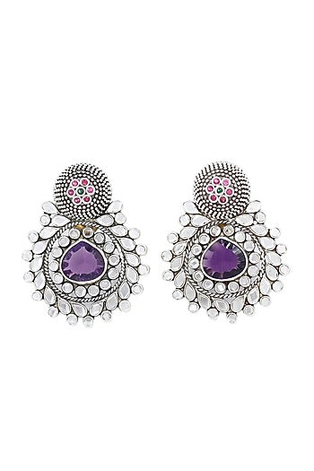 Silver Finish Purple Hydro Gemstone Handcrafted Earrings In Sterling Silver