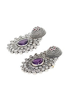 Silver Finish Purple Hydro Gemstone Handcrafted Earrings In Sterling Silver