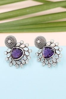 Silver Finish Purple Hydro Gemstone Handcrafted Earrings In Sterling Silver