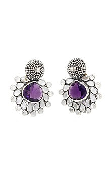 Silver Finish Purple Hydro Gemstone Handcrafted Earrings In Sterling Silver