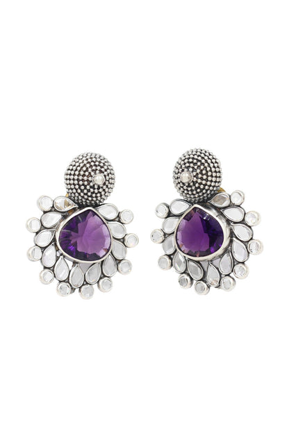 Silver Finish Purple Hydro Gemstone Handcrafted Earrings In Sterling Silver
