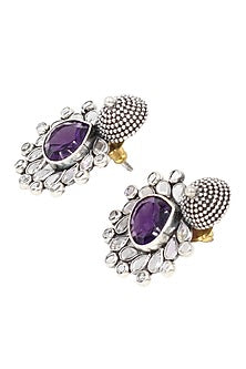 Silver Finish Purple Hydro Gemstone Handcrafted Earrings In Sterling Silver
