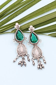 Silver Finish Green Hydro Gemstone Handcrafted Earrings In Sterling Silver