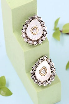 Silver Finish Pearl Handcrafted Stud Earrings In Sterling Silver