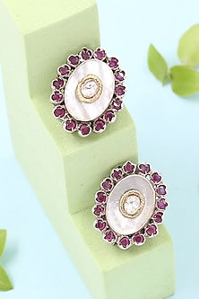 Silver Finish Ruby Stone Handmade Stud Earrings In Sterling Silver