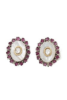 Silver Finish Ruby Stone Handmade Stud Earrings In Sterling Silver