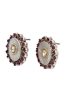 Silver Finish Ruby Stone Handmade Stud Earrings In Sterling Silver