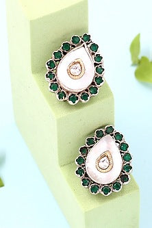 Silver Finish Green Hydro Stone Handmade Stud Earrings In Sterling Silver