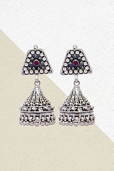 Silver Finish Pearl Jhumka Earrings In Sterling Silver