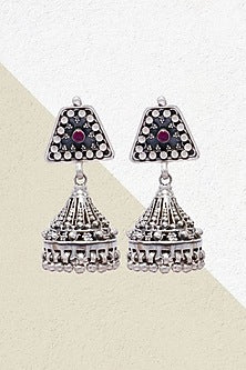 Silver Finish Pearl Jhumka Earrings In Sterling Silver