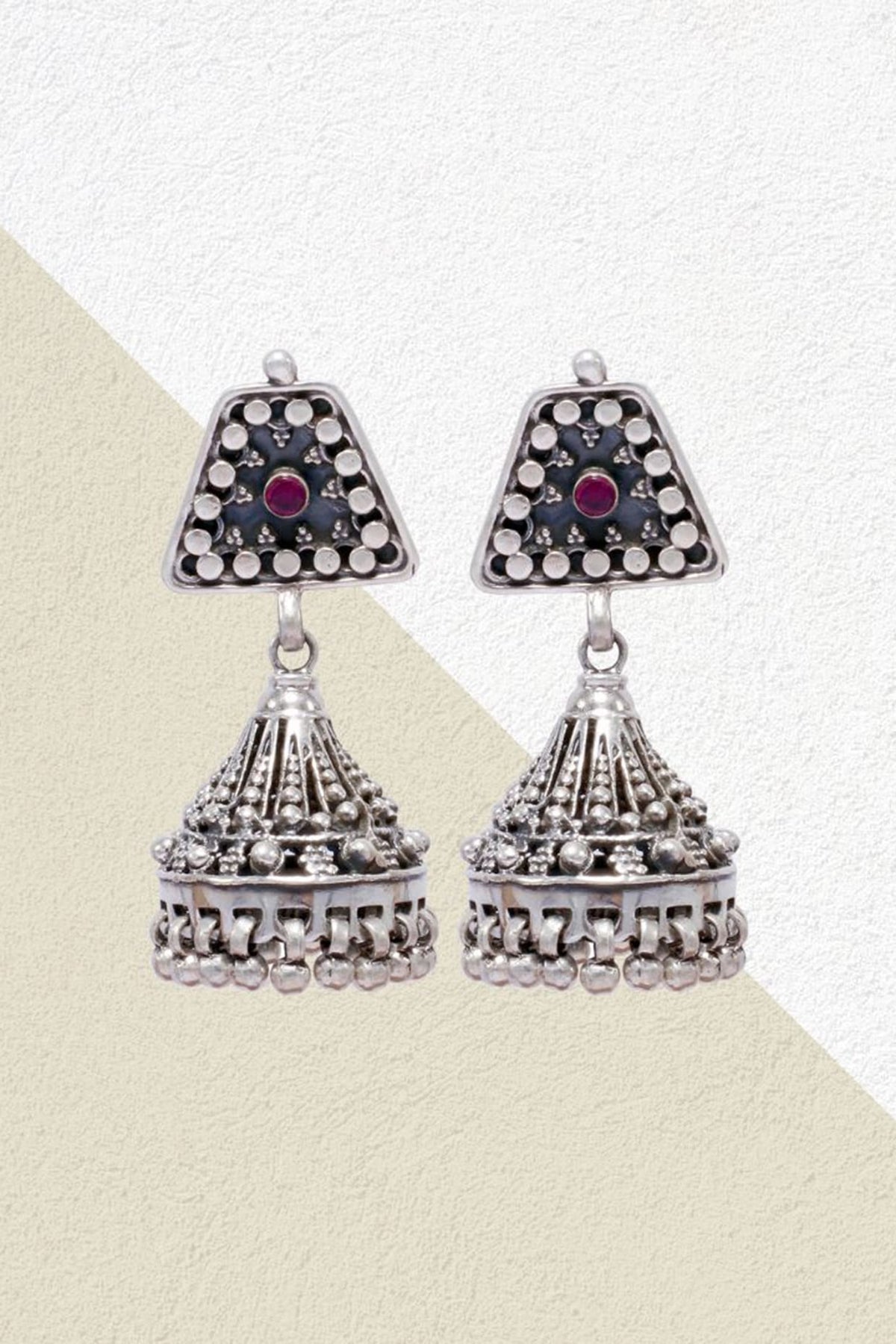 Silver Finish Pearl Jhumka Earrings In Sterling Silver