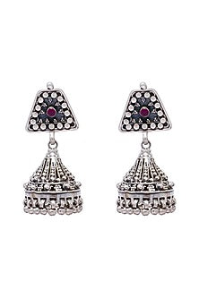 Silver Finish Pearl Jhumka Earrings In Sterling Silver