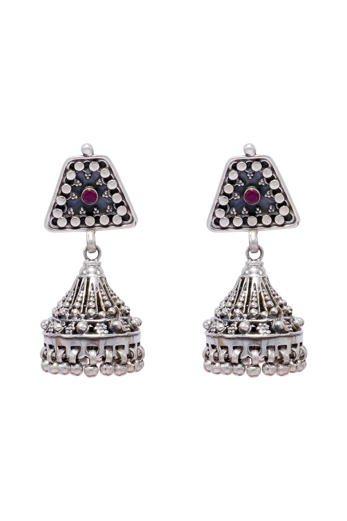 Silver Finish Pearl Jhumka Earrings In Sterling Silver