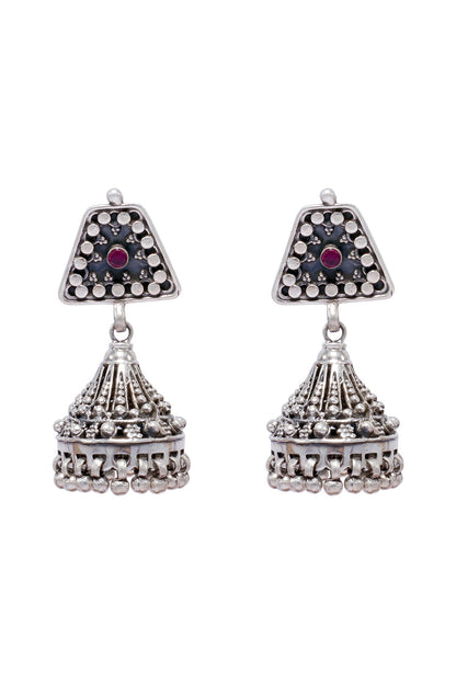 Silver Finish Pearl Jhumka Earrings In Sterling Silver