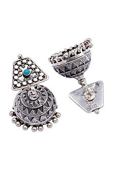 Silver Finish Feroza Stone Jhumka Earrings In Sterling Silver