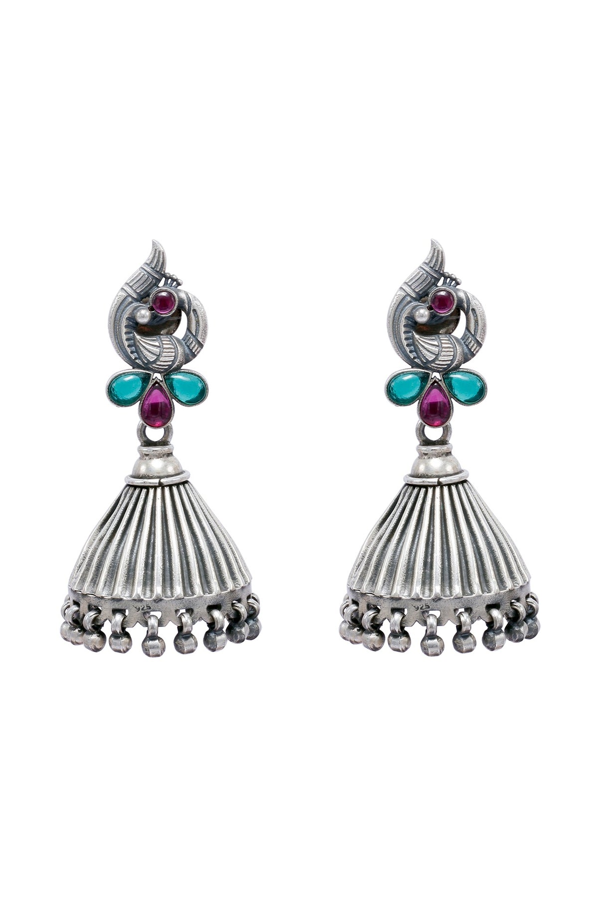 Silver Finish Onyx & Ghungroo Jhumka Earrings In Sterling Silver