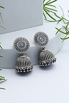 Silver Finish Jhumka Earrings In Sterling Silver